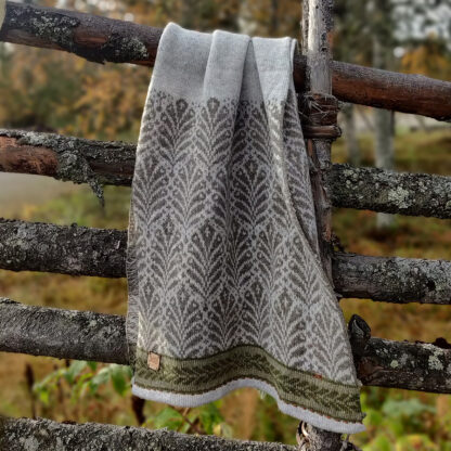 Vallsta Shawl knitted in 100% Merino Wool.